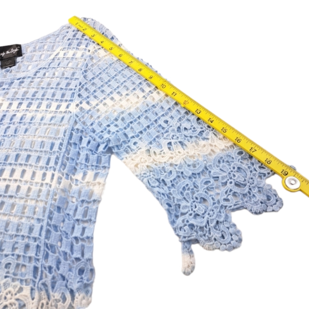 Step In Style One Size Women's Crochet Baby Blue Blouse 100% Cotton - Picture 10 of 14